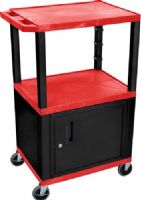 Luxor WT42RC2E-B Tuffy AV Cart 3 Shelves Black Legs, Red; Includes steel cabinet made of 20 gauge steel; Includes lock with a set of two keys; Includes electric assembly with 3 outlet 15 foot cord with cord management wrap and three cable management clips; Recessed chrome handle and cable management access in back cabinet panel; UPC 847210006930 (WT42RC2EB WT42RC2E WT-42RC2E-B WT 42RC2E-B WT42-RC2E-B WT42) 