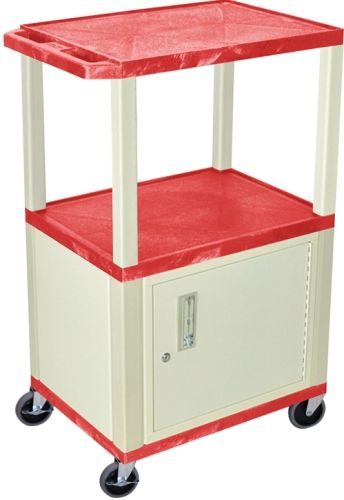 Luxor WT42RC4E-N Tuffy AV Cart 3 Shelves Nickel Legs, Red; Includes steel cabinet made of 20 gauge steel; Includes lock with a set of two keys; Includes electric assembly with 3 outlet 15 foot cord with cord management wrap and three cable management clips; Recessed chrome handle and cable management access in back cabinet panel; UPC 847210005636 (WT42RC4EN WT-42RC4E-N WT 42RC4E-N WT42-RC4E-N WT42)