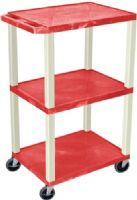 Luxor WT42RE Tuffy AV Cart 3 Shelves Putty Legs, Red; Includes electric assembly with 3 outlet 15 foot cord with cord management wrap and three cable management clips; 18"D x 24"W shelves 1 1/2"thick; 1/4" safety retaining lip; Raised texture surface to enhance product placement and ensure minimal sliding; UPC 812552017340 (WT-42RE WT 42RE WT42-RE WT42 RE) 