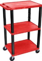 Luxor WT42RE-B Tuffy AV Cart 3 Shelves Black Legs, Red; Includes electric assembly with 3 outlet 15 foot cord with cord management wrap and three cable management clips; 18"D x 24"W shelves 1 1/2"thick; 1/4" safety retaining lip; Raised texture surface to enhance product placement and ensure minimal sliding; UPC 812552010327 (WT42REB WT-42RE-B WT 42RE-B WT42-RE-B WT42 RE-B) 