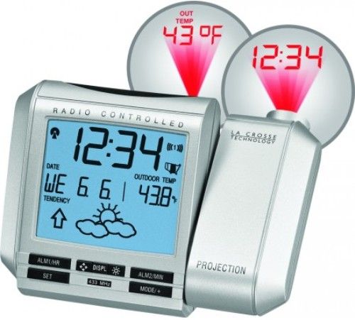 La Crosse Technology WT-5432TWC  Projection Alarm Clock with Forecast, Radio-controlled time and date, Projects time and/or outdoor temperature, Adjustable projection brightness and location, Dual time alarm with adjustable snooze, 12- or 24-hour time mode, Time zones from GMT to -12 GMT, Indoor and outdoor temperatures in Fahrenheit or Celsius, Indoor temperature range 32F to 122F, Outdoor temperature range -21.8F to 140F (WT5432TWC WT-5432TWC WT 5432TWC)