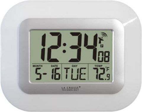 La Crosse Technology WT-8005U-W Atomic Digital Wall Clock with IN Temp & Date, 14.1F to 139.8F ; -9.9C to 59.9C Indoor Temperature, Up to 24 months Battery Life, Monitors Indoor Temperature F or C, Atomic Time & Date with Manual Setting, 12/24 Hour Time, Month, Date, Day Calendar, Daylight Saving Time Automatically Updates -DST - On/Off Option, UPC 757456989327 (WT8005UW WT-8005U-W WT 8005U W)