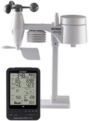 Extech WTH600-E-KIT Wireless Weather Station Kit; Clock Mode Operates at 868 MHz Frequency; Weather Forecast displays Sunny, Partially Cloudy, Cloudy, Rainy, Stormy, or Snowy condition; Barometric Pressure in Relative or Absolute Readings; Displays Rain Rate, Daily, Weekly, Monthly and Total Rainfall Measurement (in inches or millimeters); UPC 793950446010 (WTH600EKIT WTH600E-KIT WTH600-EKIT WTH600 E-KIT)