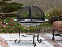 Well Traveled Living 02113 Stainless Steel Cocktail Fire Pit, 30” solid stainless steel fire bowl, Black powder coated decorative stand, One piece dome fire screen with high temperature paint, Hammered finish, Screen lift tool and wood grate included, UPC 690730021132 (WTL02113 WTL-02113 02-113 021-13 2113) 