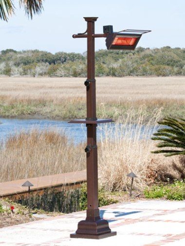 Well Traveled Living 60803 Hammer Tone Bronze Mission Design Pole Mounted Infrared Patio Heater with Table, 1500 Watt, No UV rays, silent operation, 90% energy conversion, 100% Heat production within seconds, No wasteful heating of the air, 9 ft. blanket of heat, not affected by wind, 6 ft. non-retractable electrical cord, UPC 690730608036 (WTL60803 WTL-60803 60-803 608-03)