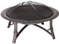 Well Traveled Living 60857 Roman Fire Pit, 35" high temp antique bronze steel fire bowl with hammered lip, Brushed painted steel legs, One piece mesh fire screen with high temperature paint, Screen lift tool and wood grate included, UPC 690730608579 (WTL60857 WTL-60857 60-857 608-57) 
