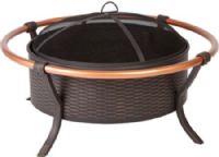 Well Traveled Living 60859 Copper Rail Fire Pit, 37" antique bronze steel fire bowl with weave pattern, Copper finish outer rails, One piece mesh fire screen with high temperature paint, Screen lift tool included, UPC 690730608593 (WTL60859 WTL-60859 60-859 608-59) 