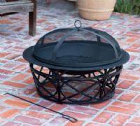 Well Traveled Living 60905 Oak Park 30" Fire Pit, Black Steel Bowl, Decorative Powder Coated Steel Base, One Piece Dome Spark Screen, Fire Tool, Wood Grate & Vinyl Cover Included, UPC 690730609057 (WTL60905 WTL-60905 60-905 609-05) 