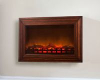 Well Traveled Living 60948 Wood Wall Mounted Electric Fireplace, MDF construction with glass front, Soft touch control panel, On/Off switch for heat and flame, Built in 1400 watt heater with internal safety shutoff sensor, 3D patented flame, Natural stained wood finish, Plugs into any household outlet with 6 foot cord, Includes remote control, CSA approved, UPC 690730609484 (WTL60948 WTL-60948 60-948 609-48) 