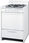 Summit WTM6107S Freestanding Gas Range With 4 Burners, Sealed Cooktop, 2.92 cu.ft. Primary Oven Capacity, Broiler Drawer, Electronic Ignition In White, 24"; Slim 24" Width, apartment sized to fit in small or galley kitchens; Electronic ignition, gas spark ignition for automatic lighting of burners; Porcelain construction, white porcelain removable oven top and door; UPC 761101051154 (SUMMITWTM6107S SUMMIT WTM6107S SUMMIT-WTM6107S) 