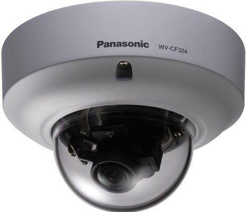 Panasonic WV-CF324 Metal Body Day/Night Fixed Dome Camera; High resolution 540 TV lines; 2.8 ~ 10 mm 3.6x Varifocal Auto Iris lens; Panning Range +180 ~ 140; Tilting Range +/-75, Image tilt adjustment range +/-100; High sensitivity with Simple Day/Night function 0.9 lux (PAL with clear dome cover), 1.8 lux (NTSC with smoke dome cover), at F1.3 (Wide) (WVCF324 WVCF324 WVC-F324 WVCF-324)  
