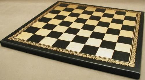 WorldWise Imports 201GN Ital Fama Pressed Leather Chess Board, Hand-tooled in Italy, Made from pressed leather, Black and gold squares, 0.5