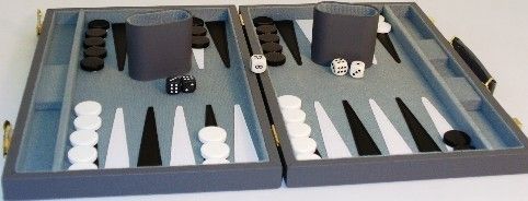 WorldWise Imports 2615GY Backgammon-Grey Vinyl Attache with Handle - Medium, Complete backgammon set in stylish case, 15-inch playfield in 19- x 14.5-inch case, Playfield and storage areas lined in grey felt, UPC 035756261573 (2615GY WORLDWISEIMPORTS2615GY WORLDWISEIMPORTS 2615GY WORLDWISEIMPORTS-2615GY WORLDWISEIMPORTS-2615-GY WORLDWISEIMPORTS 2615 GY)