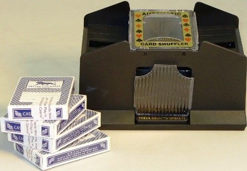 WorldWise Imports 32232SET  Four-Deck Shuffler with Cards, Shuffle up to 4 decks of cards automatically, Super-easy use and professional results, Runs on one 9-volt battery-not included, Includes 4 decks of casino cards (32232SET WORLDWISEIMPORTS32232SET WORLDWISEIMPORTS 32232 SET WORLDWISEIMPORTS-32232-SET)