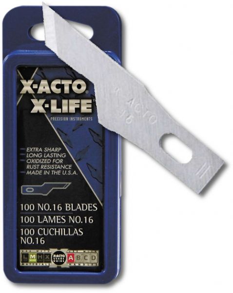 X-Acto X616 Blade No 6, 100 Blades Per Box; Fits all X-Acto No. 16 knives; Designed for scoring delicate, lightweight materials; Unique shape allows easy control for intricate and detailed cutting; Made of carbon steel material for durability; Extremely sharp; Oxidized to resist rusting; Ideal for light paper, soft wood, plastic, and more; Dimensions 5.25