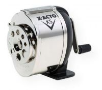 X-Acto 1031 KS Manual Sharpener; Adjustable pencil guide fits eight sizes of pencils and prevents over-sharpening with an exclusive Pencil-Saver feature; Large steel nickel-plated receptacle is easy to empty; Mounts on desktop or wall; Includes screws for mounting; 2-year warranty; Shipping Weight 0.88 lb; Shipping Dimensions 4.75 x 4.00 x 4.00 inches; UPC 079946010312 (XACTO1031 XACTO-KS-1031 OFFICE) 