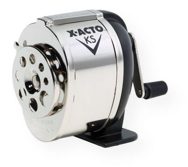 X-Acto 1031 KS Manual Sharpener; Adjustable pencil guide fits eight sizes of pencils and prevents over-sharpening with an exclusive Pencil-Saver feature; Large steel nickel-plated receptacle is easy to empty; Mounts on desktop or wall; Includes screws for mounting; 2-year warranty; Shipping Weight 0.88 lb; Shipping Dimensions 4.75 x 4.00 x 4.00 inches; UPC 079946010312 (XACTO1031 XACTO-KS-1031 OFFICE)