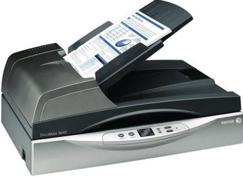 Xerox XDM36405M-WU DocuMate 3640 Flatbed Scanner, 600 dpi Optical Resolution, Color Scan, Color Depth, 24-bit, 8-bit Grayscale Depth, 40 ppm Maximum Mono Scan Speed, 40 ppm Maimum Color Scan Speed, 80 ipm Maximum Mono Scan Speed, 80 ipm Maximum Color Scan Speed, Plain Paper Media Type, 80 Sheets ADF Capacity, 8.50