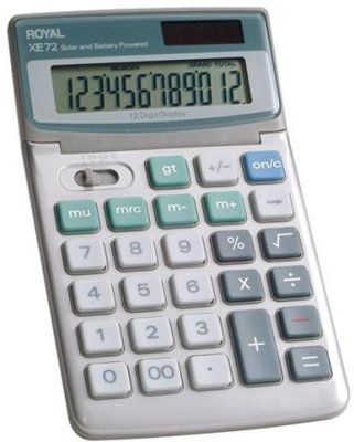 Royal XE72 Tiltable Display Calculator, 12-Digit, Dual Power (Solar and Battery) with Auto Shut Off, Last Digit Erase, Full Decimal System - Floating, Round Up/Off or Cutoff, Full-function Memory, Grand Total and Markup Keys, Percent and Square Root Keys (XE-72 XE 72 29307U ADLXE72 Adler)