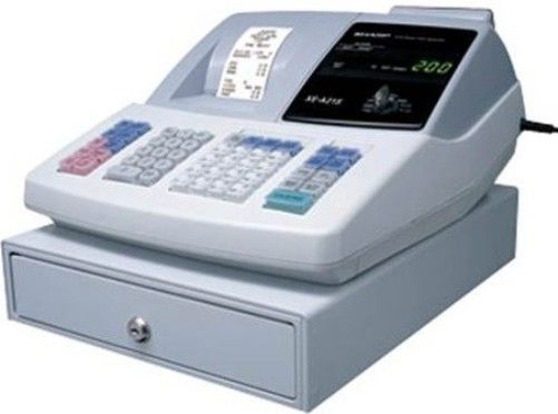 Sharp XE-A21S Electronic Cash Register, 25 Clerk numbers, 2 large 1-line numeric displays, 1200 Price Look Ups (PLUs), 99 departments, One-station thermal printer, Approx. 12 lines/second Printing speed, 24 digits each for receipt and journal paper, High speed thermal printing, Drop-in paper loading, Graphic logo printing function (XEA21S XE A21S XEA-21S XE-A21)