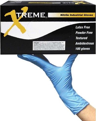 Ammex XNPF49100 Xtreme Extra Extra Large XXL Powder Free Textured Industrial Nitrile Gloves, Blue, Beaded Cuff, Latex Free, 3X The Puncture Resistance Of Latex Or Vinyl, Cuff Thickness 3 +/- 1 mil, Palm Thickness 4 +/- 1 mil, Finger Thickness 5 +/- 1 mil, 117 +/- 10 mm Width, 230 +/- 10 mm Length, 100 gloves per box, UPC 697383901255 (XN-PF49100 XNP-F49100 XNPF-49100 XNPF 49100)