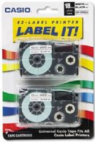 Casio XR-18WE2S 18mm Labelling Tape Black on White 2 Pack; Works with the following models: CW-L300, KL-100, KL-430, KL-7000, KL-7200, KL-750, KL-750B, KL-750BA, KL-780, KL-8100, KL-8200, KL-C500, KLP1000 (XR18WE2S, XR 18WE2S, 18WE2S, CASXR18WE2S XR18WE2 XR18WE XR18WES) 