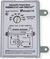 Ventamatic Cool Attic XXFIRESTAT Adjustable Thermostat for Power Attic Ventilators; 10 Amps, 120 Volts AC with Firestat safety fusible link which will cut fan off at 183F;  Controls up to three units, not to exceed 10 amps; Adjusts from 60F to 120F; Normal settings are from 95F to 115F, depending on average regional temperatures; If setting is too low, fan will run continuously; UPC 047242415001 (XXFIRESTAT XX-FIRESTAT XXFIRE-STAT VENTAMATICXXFIRESTAT VENTAMATIC-XX-FIRESTAT COOLATIC) 