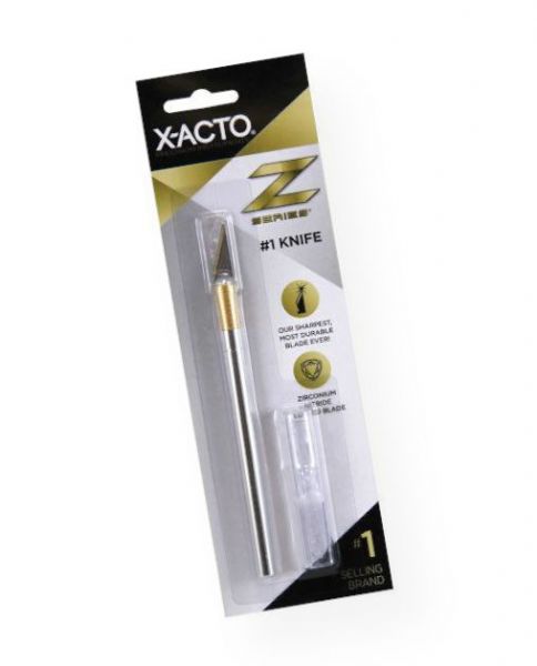 X-Acto XZ-3601 #1 Knife Carded; Blades feature a gold hue that is zirconium nitride coated, resulting in superior sharpness and premium tip durability; Blister-carded knife comes with a cap; Shipping Weight 0.08 lb; Shipping Dimensions 9.00 x 2.5 x 0.25 in; UPC 079946036015 (XACTOXZ3601 XACTO-XZ3601 XACTO-XZ-3601 X-ACTO-XZ3601 XZ3601 TOOL CRAFTS)