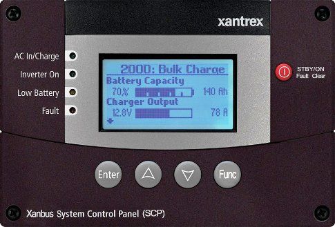 Xantrex 809-0921 System Control Panel for Inverter, Graphical 128x64 pixel LCD display, Large, tactile keys, Meets UL458 regulatory standards, Control and display of multiple networked devices, Xanbus Enabled, Battery voltage, current and temperature control, AC voltage, current and frequency status, Inverter/charger status, Delivers diagnostic information, UPC 715535009212 (8090921 809-0921 809 0921)