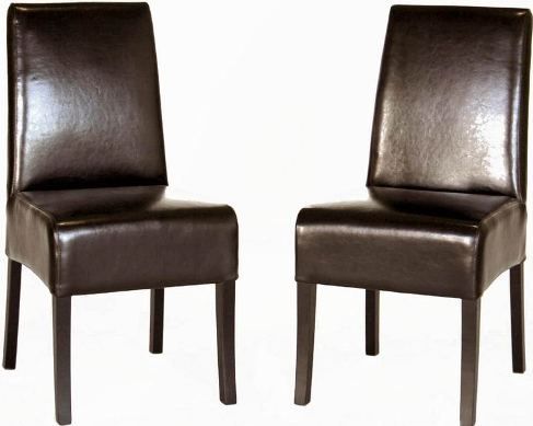 Wholesale Interiors Y-005-001-DRK-BRN Set of Two TemonDining Chair in Dark Brown, Hardwood frame, Full leather upholstery, High-density foam padding, Internal rubber lattice support system, 19