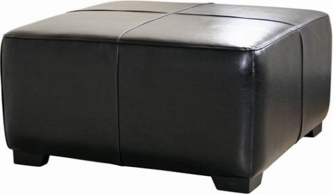 Wholesale Interiors Y-052-023 Hortensio Square Leather Ottoman in Black, Sturdy wood frame, Upholstered in bi-cast leather, Comfortable foam fill, Modern style with piped edging design (Y-052-023 Y052023 Y 052 023 Y052023BLK Y-052-023-BLK Y 052 023 BLK) 
