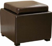 Wholesale Interiors Y-063-001 Orsino Leather Storage Ottoman in Dark Brown, Kiln-dried hardwood frame, Simple and functional design with interior storage space, Reversible tray, Durable foam suspension, 15.5" W x 15.5" L x 6" H Dimensions Tray, 14" W x 14" L x 9" H Dimensions Storage (Y063001 Y-063-001 Y 063 001 Y063001DRKBRN Y-063-001-DRK-BRN Y 063 001 DRK BRN) 