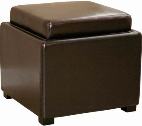 Wholesale Interiors Y-063-001 Orsino Leather Storage Ottoman in Dark Brown, Kiln-dried hardwood frame, Simple and functional design with interior storage space, Reversible tray, Durable foam suspension, 15.5