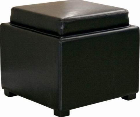 Wholesale Interiors Y-063-023 Orsino Leather Storage Ottoman in Black, Kiln-dried hardwood frame, Simple and functional design with interior storage space, Reversible tray, Durable foam suspension, 15.5