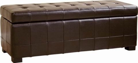 Wholesale Interiors Y-105-001 Parolles Tufted Leather Storage Ottoman Bench in Dark Brown, Durable wood frame, Tufted leather, Lift-top storage for space, Fabric-lined interior (Y105001 Y-105-001 Y 105 001 Y105001DRKBRN Y-105-001-DRK-BRN Y 105 001 DRK BRN)
