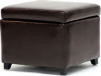 Wholesale Interiors Y-162-001 Pisanio Square Leather Storage Ottoman in Dark Brown, Constructed with a sturdy wood frame, Leather upholstery, Stylish piped edging, Comfortable foam fill, Lift-top lid with child safe hinges (Y162001 Y-162-001 Y 162 001 Y162001DRKBRN Y-162-001-DRK-BRN Y 162 001 DRK BRN) 