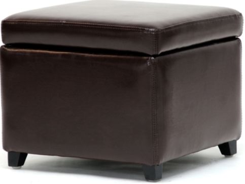 Wholesale Interiors Y-162-001 Pisanio Square Leather Storage Ottoman in Dark Brown, Constructed with a sturdy wood frame, Leather upholstery, Stylish piped edging, Comfortable foam fill, Lift-top lid with child safe hinges (Y162001 Y-162-001 Y 162 001 Y162001DRKBRN Y-162-001-DRK-BRN Y 162 001 DRK BRN)