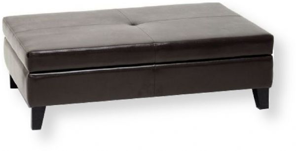 Wholesale Interiors Y-192-001 Prospero Leather Storage Ottoman in Dark Brown, Sturdy leather frame, Full bi-cast leather upholstery, Elegant and strong stitched panel design, Flip-top storage stays open with safety hinges, Comfortable foam fill, 27.75