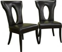 Wholesale Interiors Y-632-001 Carisio Set of Two Dark Brown Dining Chair, Deep espresso brown bycast leather, Black wood legs with nonmarking feet, Bottom of seat lined with black material, Padded seating, tall back, Legs in stained black finish provide remarkable stability, Eye-catching oval cut-out design on the backrest, 18" Seat Height, 17" Seat Depth, 20" Seat Width, Modern addition to your dining space, UPC 878445006624 (Y632001 Y-632-001 Y 632 001) 