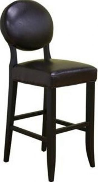 Wholesale Interiors Y-639-001 Furio Dark Brown Leather Barstool, Deep espresso brown bycast leather, Black wood legs with non-marking feet, Bottom of seat lined with black material, Padded seating, 18