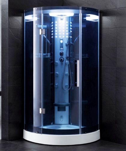 Ariel YH302A Steam Shower, Storage Shelves, Blue tinted tempered glass, Steam Function (Generator Included), 6 Body massage Jets, Ozone Sterilization Function, Overhead Rainfall Shower Head, Multifunction Handheld Showerhead, Computer Control Panel (YH-302A YH302 YH-302 YH 302)