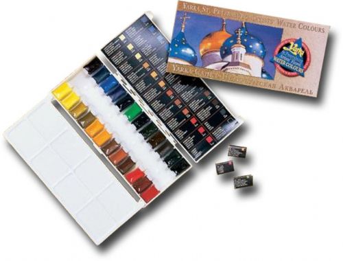 Yarka YK58024 St. Petersburg Watercolor Set; Professional quality, liquid-poured, semi-moist, full-pan watercolors; A wet brush drinks the colors and full-size pans allow for a larger brush; Lightfastness rated and HL certified by ACMI; UPC 717304041225 (YARKAYK58024 YARKA YK58024 YK 58024 YARKA-YK58024 YK-58024)