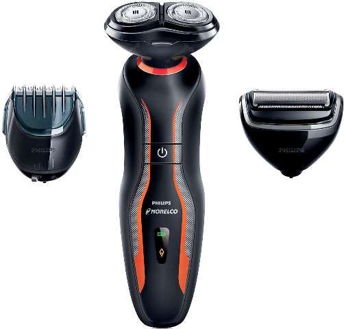 Norelco YS524 Click & Style Shaver/Groomer; Choose between 3 click-on/off attachments to get your look; Convenient and safe on skin; Change your look with ease and precision; Choose from 5 length settings: 1mm for perfect 3-day stubble to 5mm for a short beard; Easy and safe body hair trimming and shaving; The handle and bodygroom attachment are water-resistant; UPC 075020031266 (YS-524 YS 524)