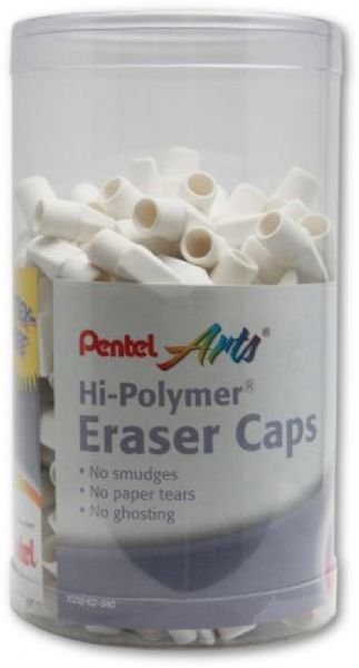 Pentel ZEH02-240D Hi-Polymer, Eraser Cap Display; Convenient canister display containing 240 eraser caps; Dimensions 8.38