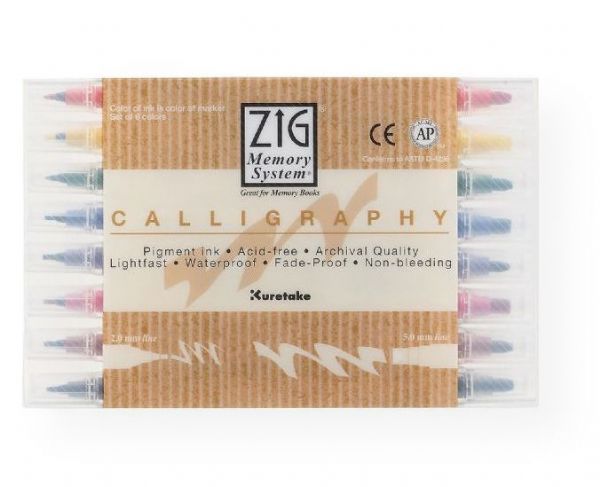 Zig MS-3400/8V  Calligraphy Markers 8-Color Set; Each double-ended marker has a narrow tip (2mm) and broad tip (5mm); Use for making beautiful calligraphy letters and borders; Water-based pigment ink is photo-safe, lightfast, odorless, xylene and acid-free; UPC 847340003335 (ZIGMS34008V ZIG-MS34008V ZIG-MS-3400/8V DRAWING SKETCHING)