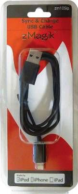 zMagik ZM105IP Sync & Charge USB Cable, Black For use with iPod, iPhone and iPad, 3 ft. cord length, UPC 816281011068 (ZM-105IP ZM 105IP ZM105-IP)