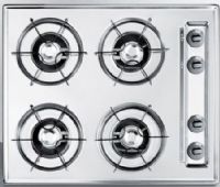 Summit ZNL03P Built-in 24" Wide Gas Cooktop in Brushed Chrome, Four burners with 9000 BTU's, Battery start ignition, Brushed chrome surface, Convertible with kit, Recessed top, Porcelain enameled steel grates, Dial controls, Painted surface, 22.63" Cutout Width, 18.63" Cutout Depth, 3.75" H x 24" W x 20" D, Made in the USA (ZNL-03P ZNL 03P ZN-L03P) 