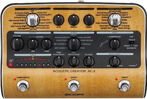 Zoom AC-3 Acoustic Creator; 16 Source Guitar Type/Body Presets For Accurate Tone Re-Creation; 15 Target Guitar Type/Body Presets For Tonal Refinement; 1/4