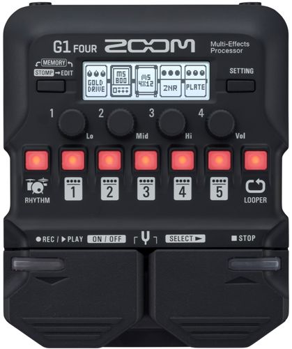 Zoom G1 FOUR Guitar Multi-Effects Pedal; Over 60 Built-In Effects; 13 Amp Models For Simulating Classic Rigs; Up To 5 Effects Can Be Used Simultaneously, Chained Together In Any Order; Looper For Recording Up To 30 Seconds/64 Beats Of Cd-Quality Audio With Seamless Start And End Times; 50 Memory Locations For Storing User-Created Patches; UPC 884354020163 (ZOOMG1FOUR ZOOM-G1FOUR G1FOUR G1-FOUR) 