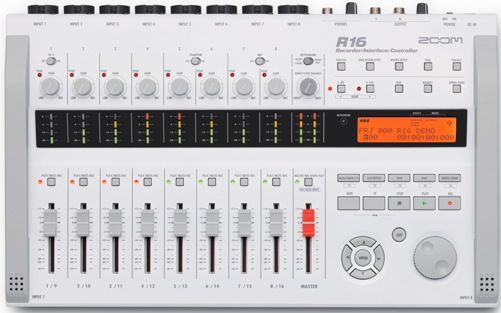Zoom R16 Recorder/Interface/Controller; 16-Track Playback, 8-Track Simultaneous Recording; Built-In Stereo Condenser Microphones; Records Directly To Sd And Sdhc Cards Up To 32 Gb For Up To 100 Track Hours; Records 16/24-Bit, 44.1 Khz Mono And Stereo Wav Files; Eight Mic/Line Level Inputs On Xlr/Trs Combo Connectors; UPC 884354008192 (ZOOMR16 ZOOM-R16 R-16 R 16) 